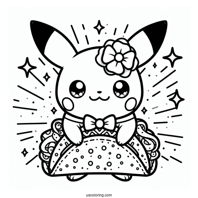 Easy Pikachu Holding A Taco Coloring Sheet For Kids
