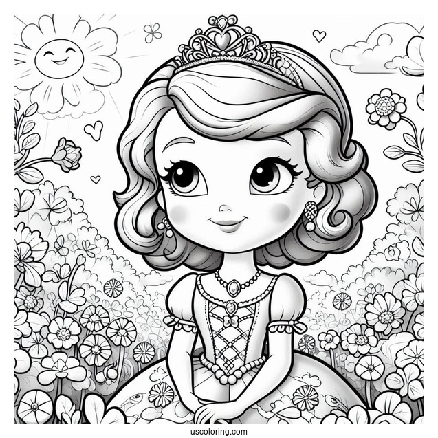 Sofia The First Coloring Page In Garden With Clover And Whatnaught