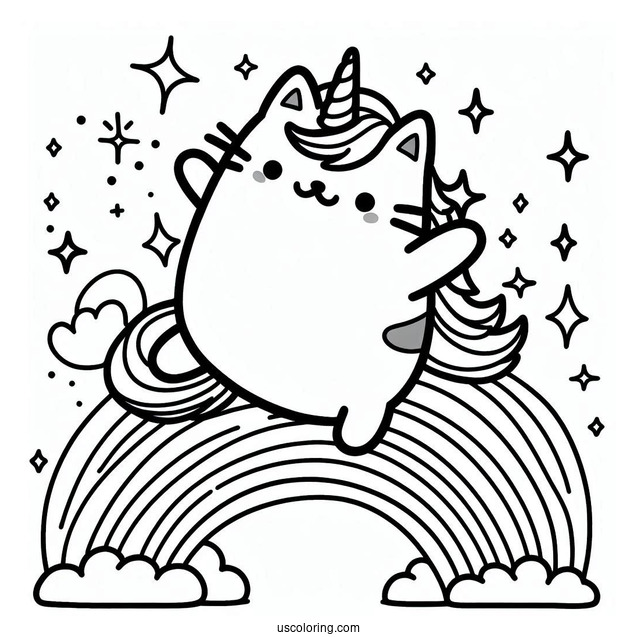 Unicorn Pusheen Cat Jumping Over Rainbow