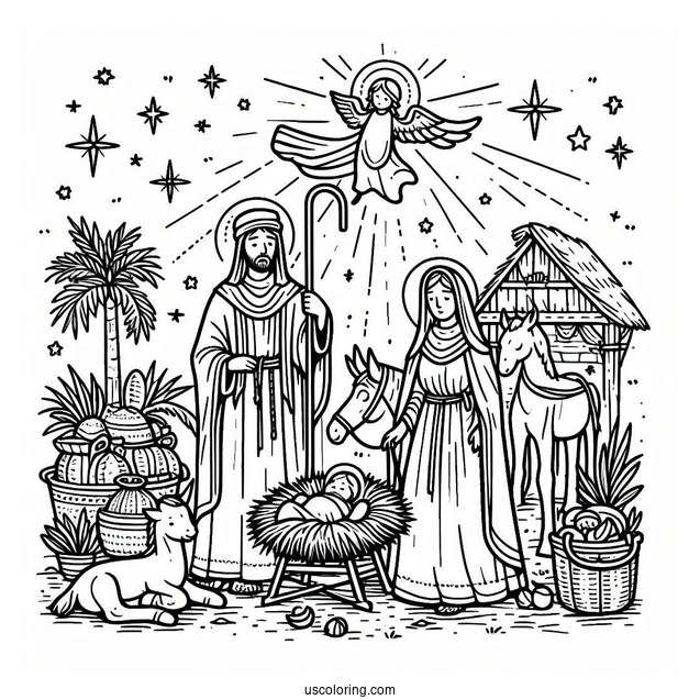 Easy Nativity Coloring Page For Kids