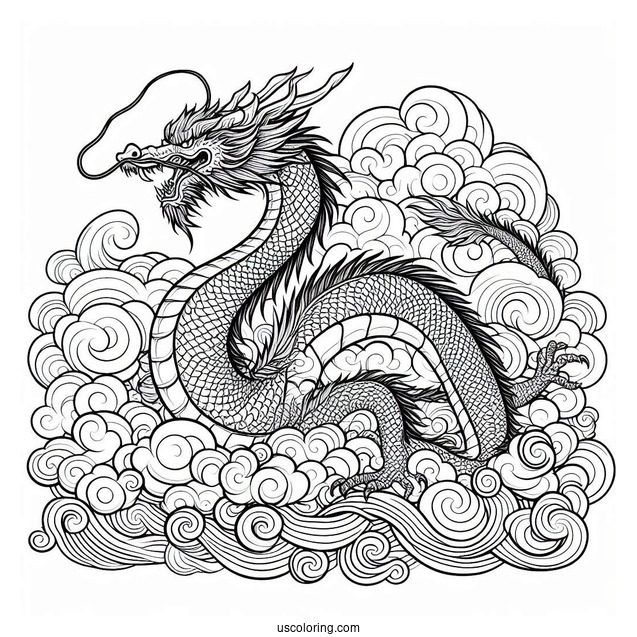 Massive Dragon Emerging From The Clouds Coloring Page