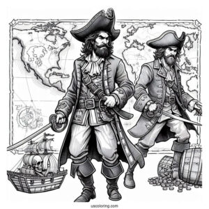 Realistic Pirate Coloring Page Map