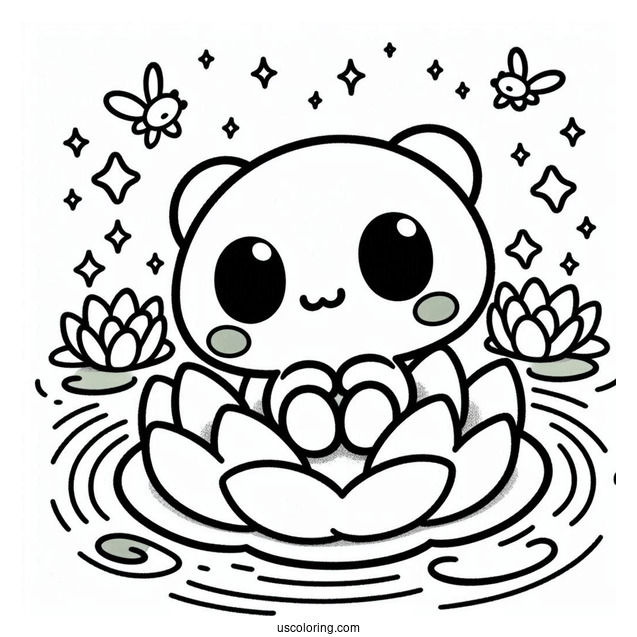 Sanrio Coloring Pages Of Keroppi With Kokero On Lily Pad