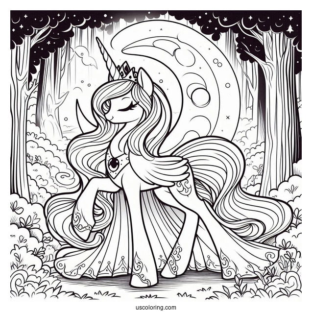 Princess Luna Coloring Page In The Forest At Night