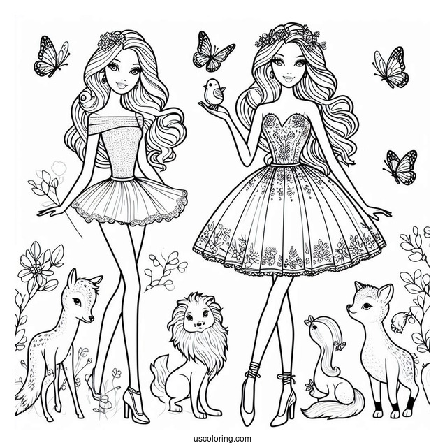 Barbie In Beautiful Dress And Animals