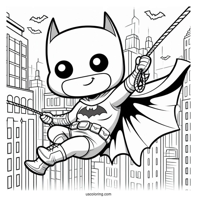 Batman With Cape Swinging From Building