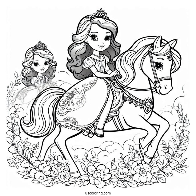 Sofia The First Coloring Page With Princess Amber Riding Everburn