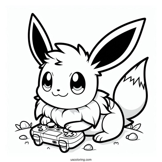 Baby Jolteon Coloring Page With Gaming Console In Background