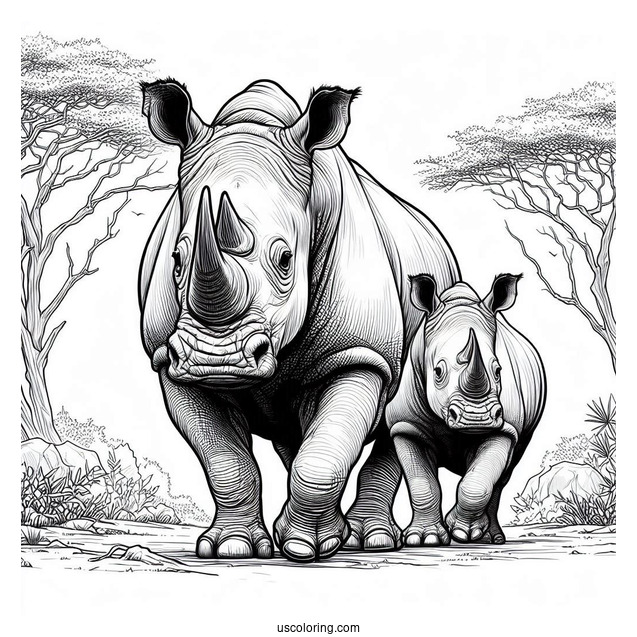 African Rhino In The Wild To Color