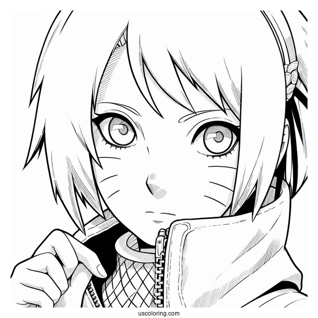 Naruto Coloring Page of Young Haruno Sakura In Konoha