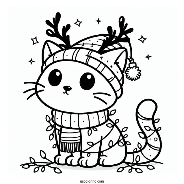 Pete The Cat Wrapped In Christmas Light And Antlers