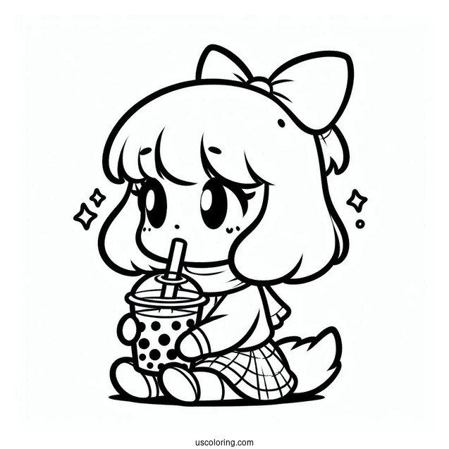 Adorable Pochacco Coloring Page Drinking Boba Tea For Kids
