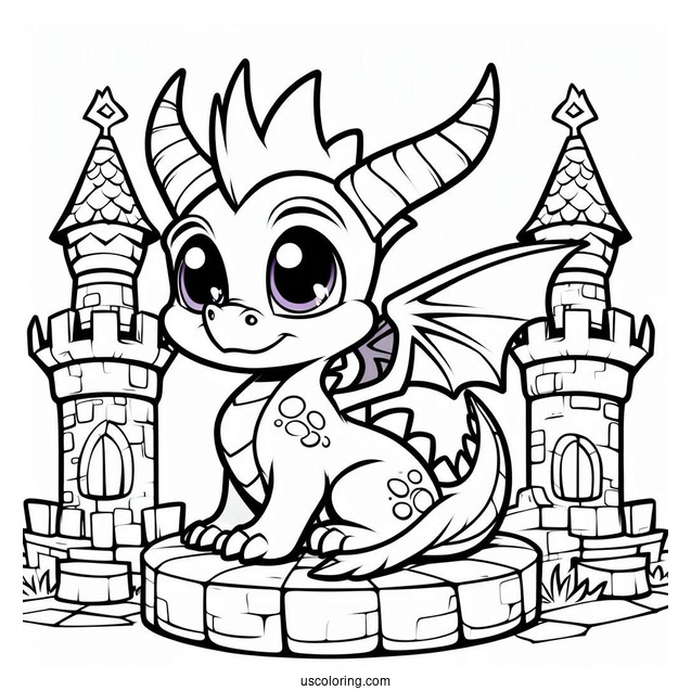 Cute Baby Sypro Coloring Page Inside A Castle