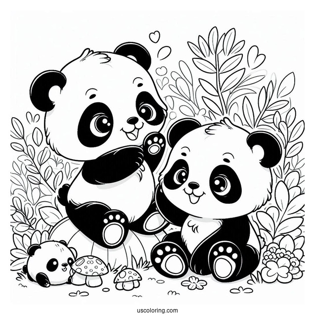 Two Baby Pandas Playing Coloring Sheet