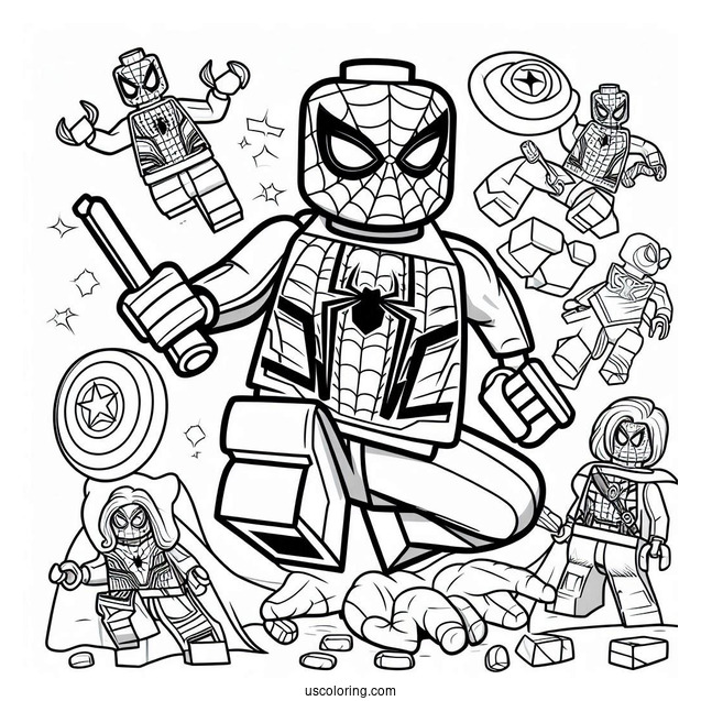 Lego Spider-Man With Avengers Characters Coloring