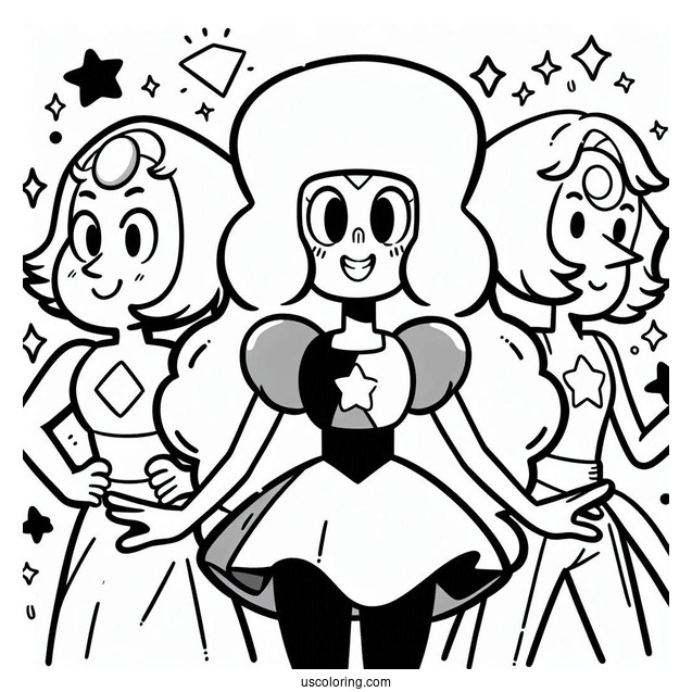 Easy Steven Universe Coloring Page Of Garnet, Amethyst, And Pearl For Kids