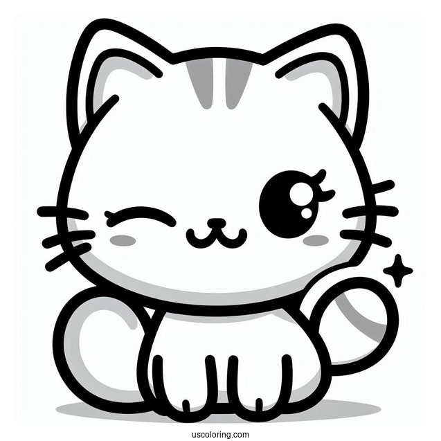 Cartoon Cat Winking Coloring Sheet