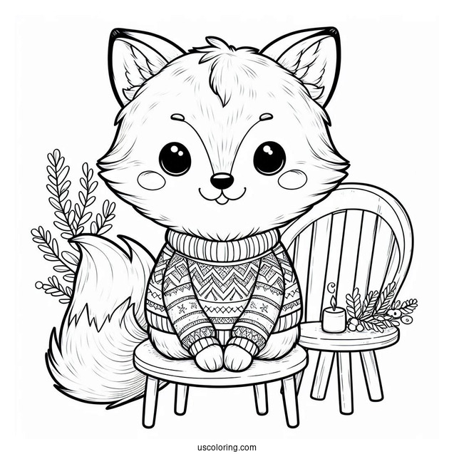 Smiling Fox In A Christmas Sweater Sitting On A Chair