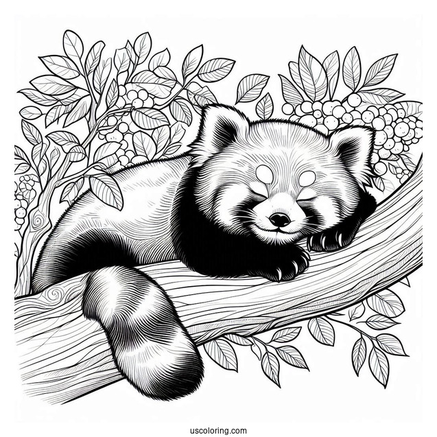 Red Panda Sleeping In Tree