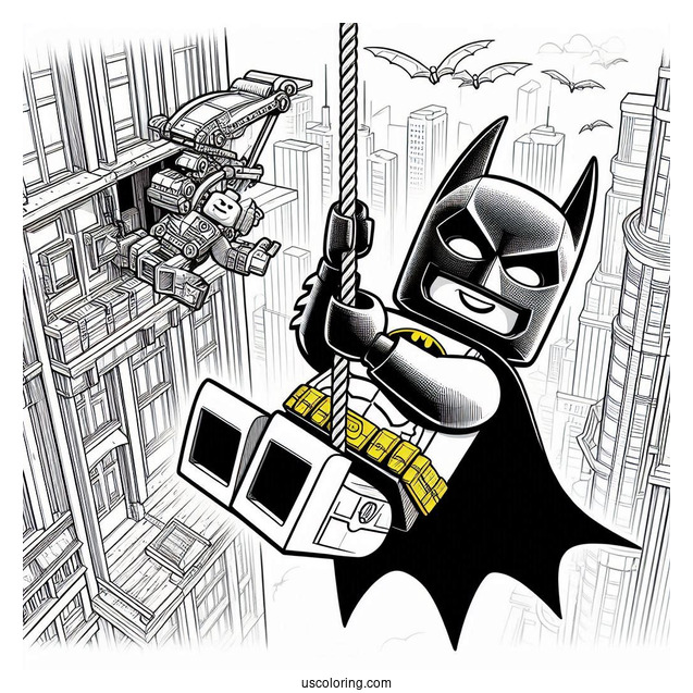 Lego Batman Swinging From Building