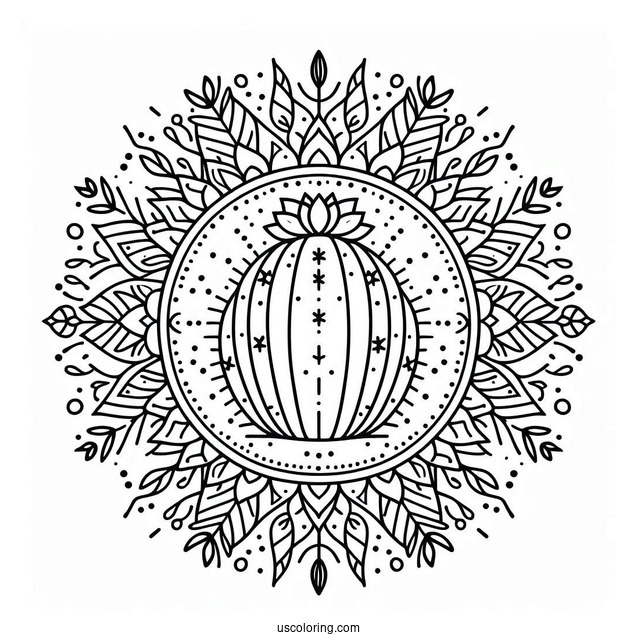 Simple Cactus Mandala Coloring Page For Adults