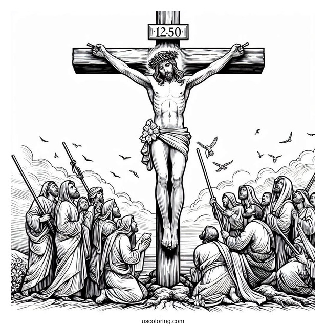 Crucifixion of Jesus On The Cross Coloring