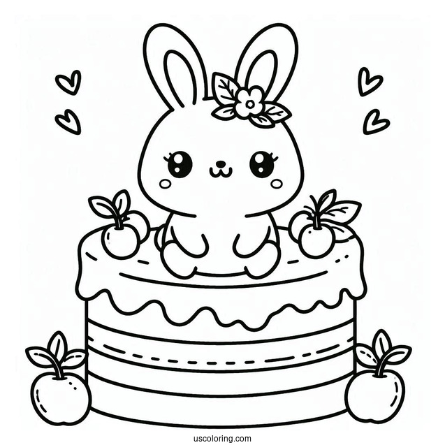 Cute Coloring Page Of Rabbit On Top Of A Cake