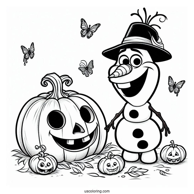 Olaf Halloween Theme With Pumpkin Head To Color