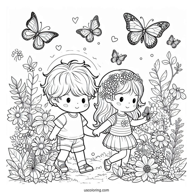 Boy And Girl Playing In Nature With Butterflies