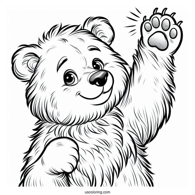 Fluffy Bear Coloring Page With One Paw Raised