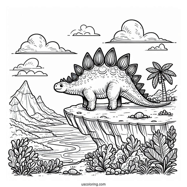Stegosaurus Coloring Page Standing On Edge Of Cliff