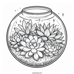 Elegant Succulent Coloring Page Glass Terrarium