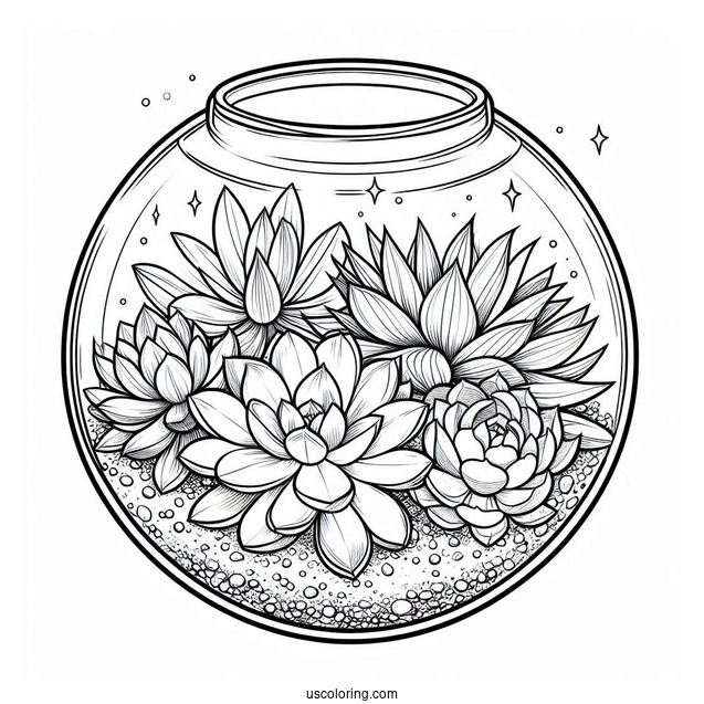 Elegant Succulent Coloring Page Glass Terrarium