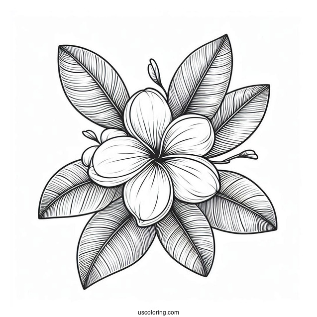 Flower Coloring Pages Of Plumerias On Large Leaves