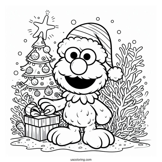 Elmo With Christmas Reef To Color