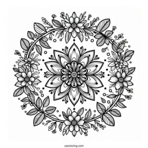 Flower Mandala Coloring Page Inside A Flower Wreath