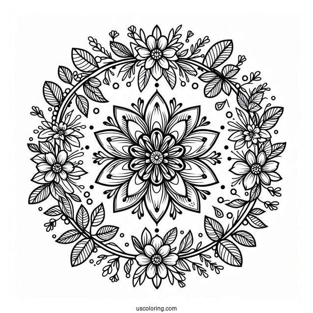 Flower Mandala Coloring Page Inside A Flower Wreath