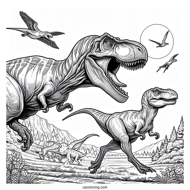 T Rex Chasing Parasaurolophus Coloring Page
