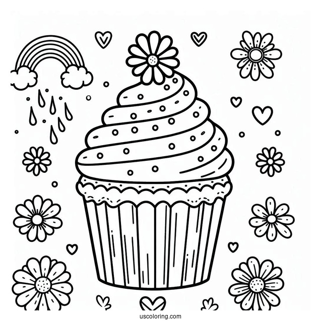 Coloring Sheet Of a Cupcake For Preschoolers