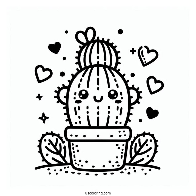 Easy Kawaii Cactus Coloring Page