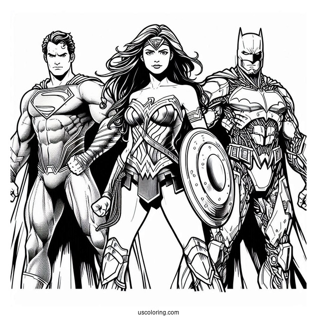 Justice League Aquaman Coloring Page, Superman, Batman, Wonder Woman, And Cyborg