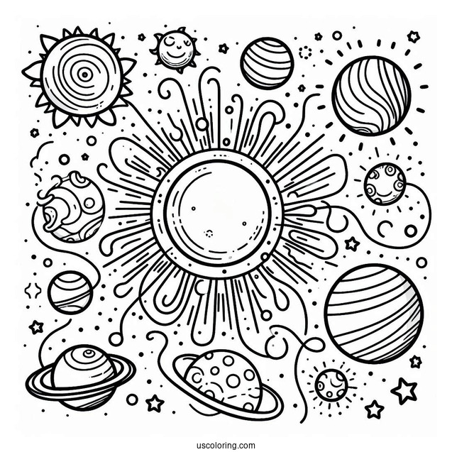 Simple Solar System Coloring Sheet For Preschoolers