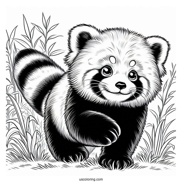 Red Panda Walking In Long Grass