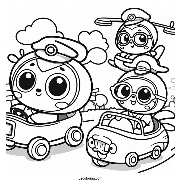 Pororo Coloring Page Of Friends Riding Flying Vehicles