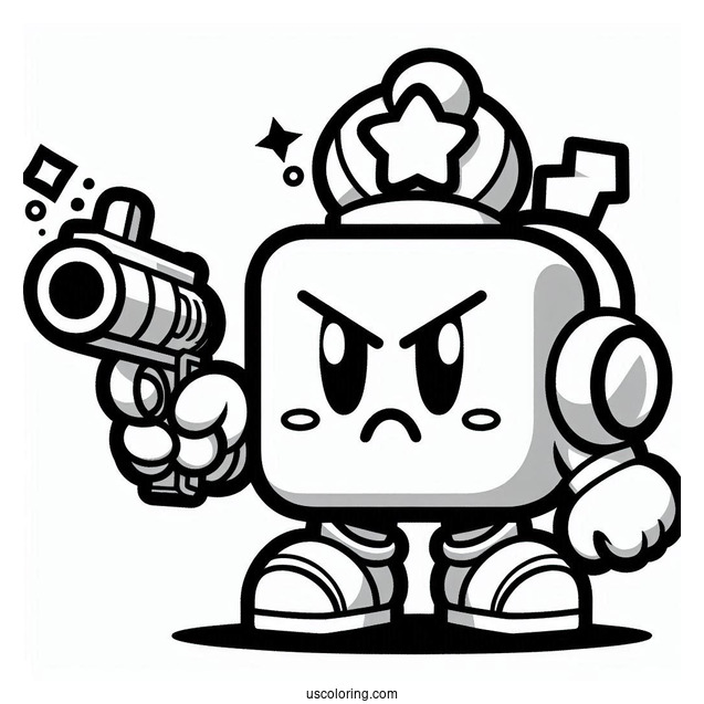 Brawl Stars Coloring Page Of Angry 8 Bit Holding Up Gun