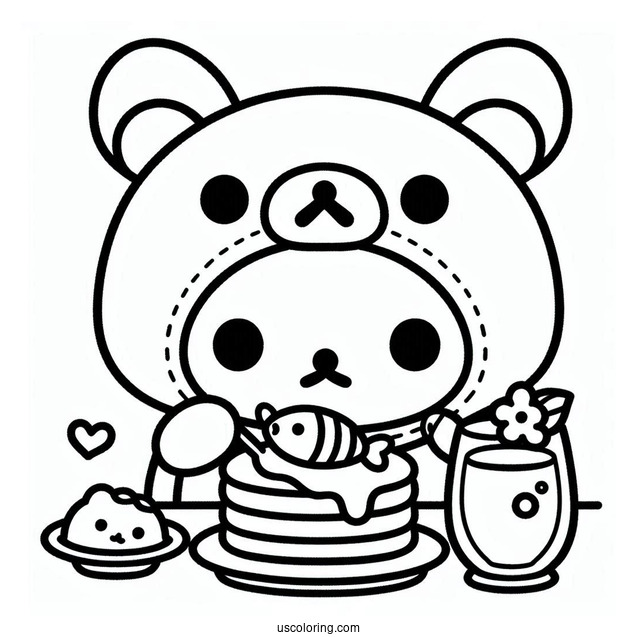 Rilakkuma Coloring Page Of Cat Costume Eating Fish Cakes For Kids