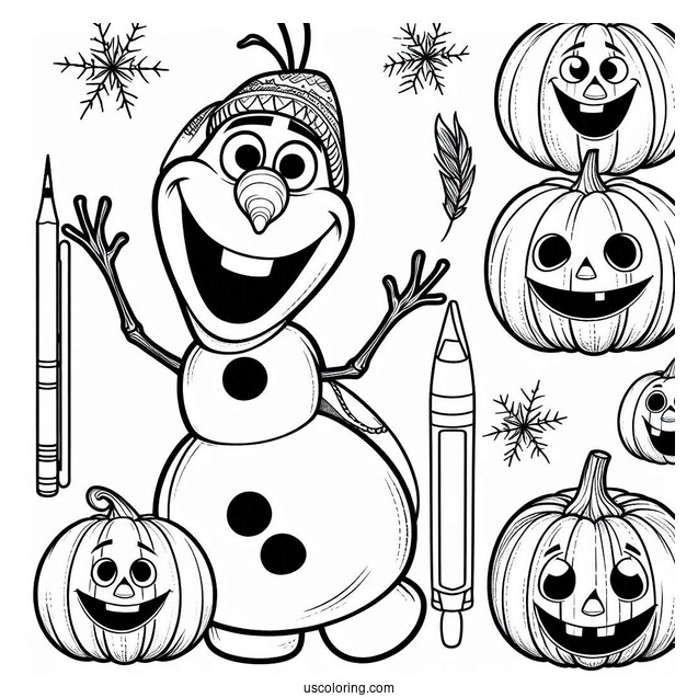 Olaf Halloween Theme With Pumpkin Head To Color
