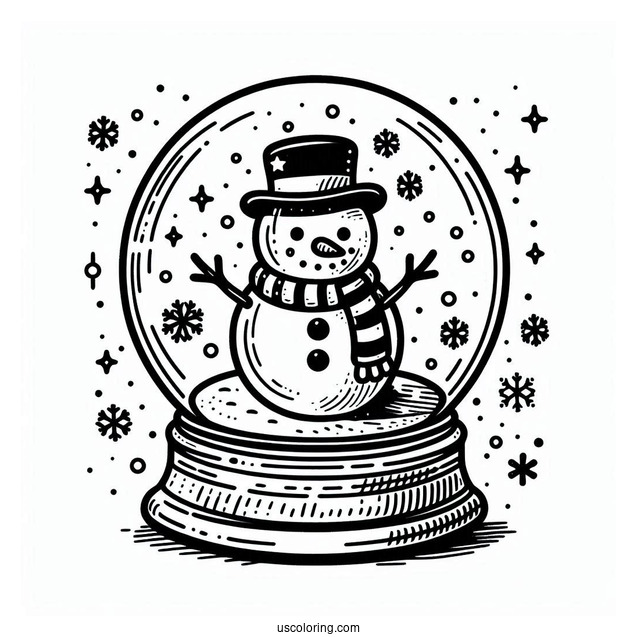 Snowman Shaped Snow Globe Coloring Page