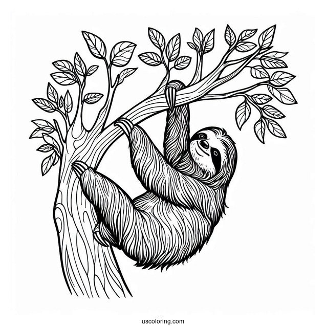 Sloth Climbing Up Tree To Color