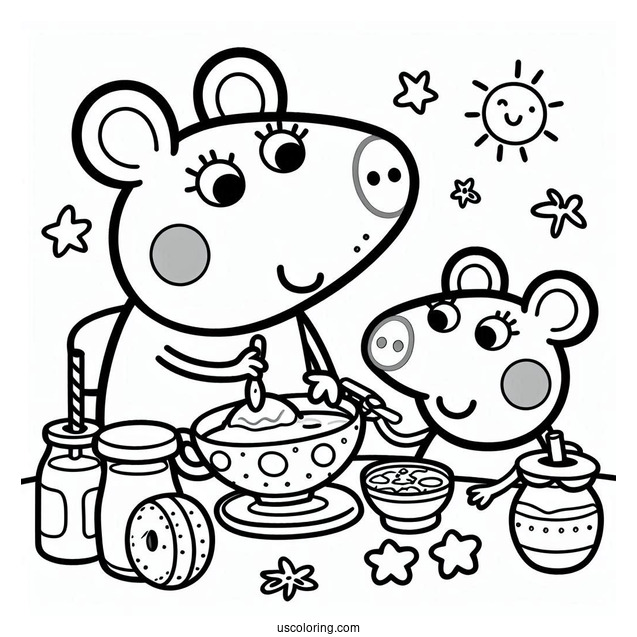 Mandy Mouse Eating Breakfast With Mummy Mouse